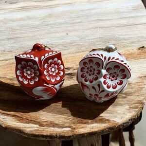 LUX Jolly Owl Ornament Festive Red and‎ White Ornaments Set of 2